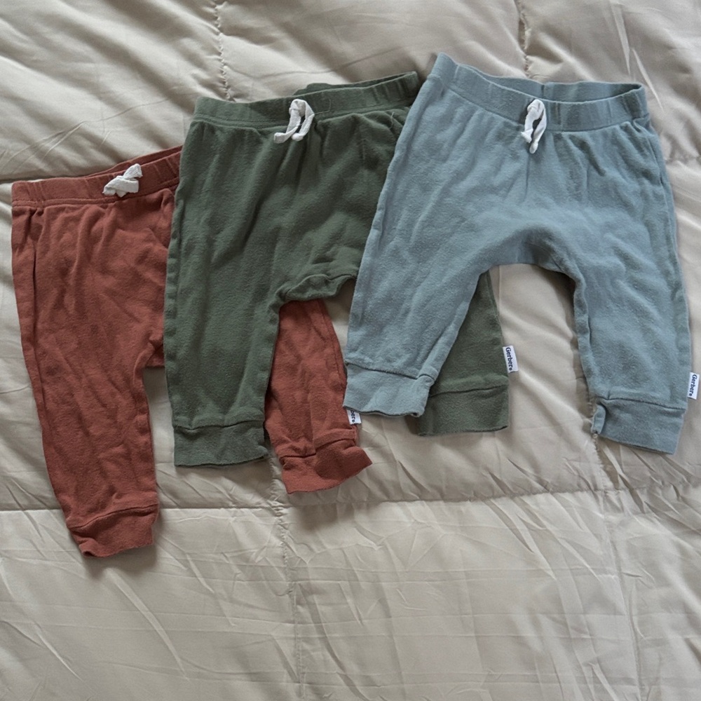 Gerber Baby Pants Size 3-6 Month Earth Tone Joggers Set Rust Olive Sage